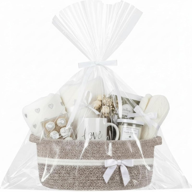 Colingmill Valentine Woven Gift Basket Empty with Ribbons Bow Tie and Bag, Valentine's Day Empty Decorative Chest Box, Woven Rope Storage with Handles Home Decor(14 x 10 x 5.5 Inch,Khaki) - Image 1
